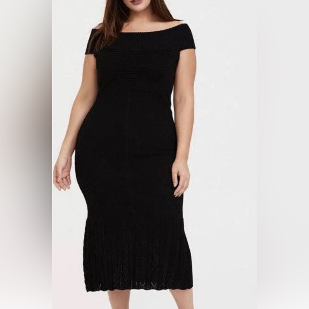 Torrid 1 Black Sweater Knit Midi Dress Off Shoulder 1X. Never worn w/ tags